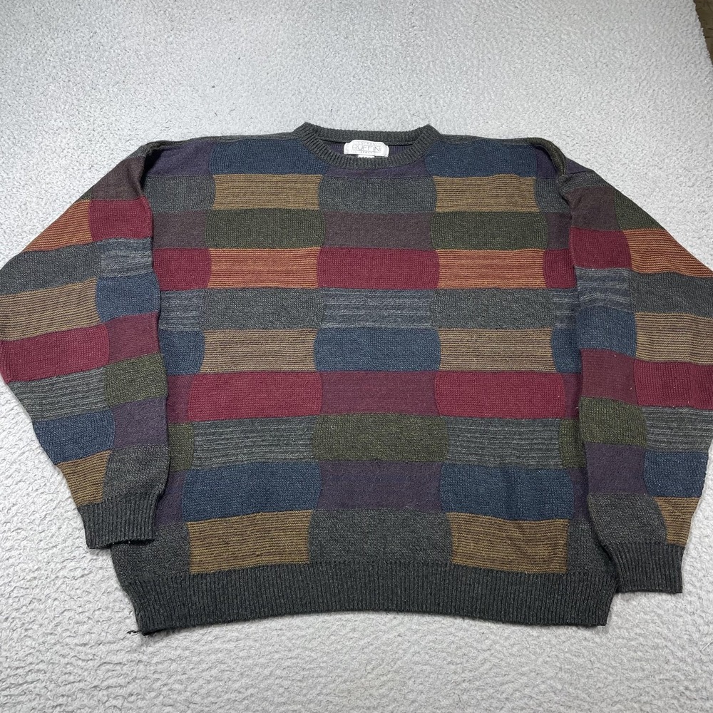 Gianfranco Ruffini Sweater Mens 2XL Multicolor Geometric Knit Crewneck Pullover